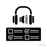 listening examination black glyph icon comprehension practice tests school and university education improve listening skills silhouette symbol on white space vector isolated illustration 700 225697323